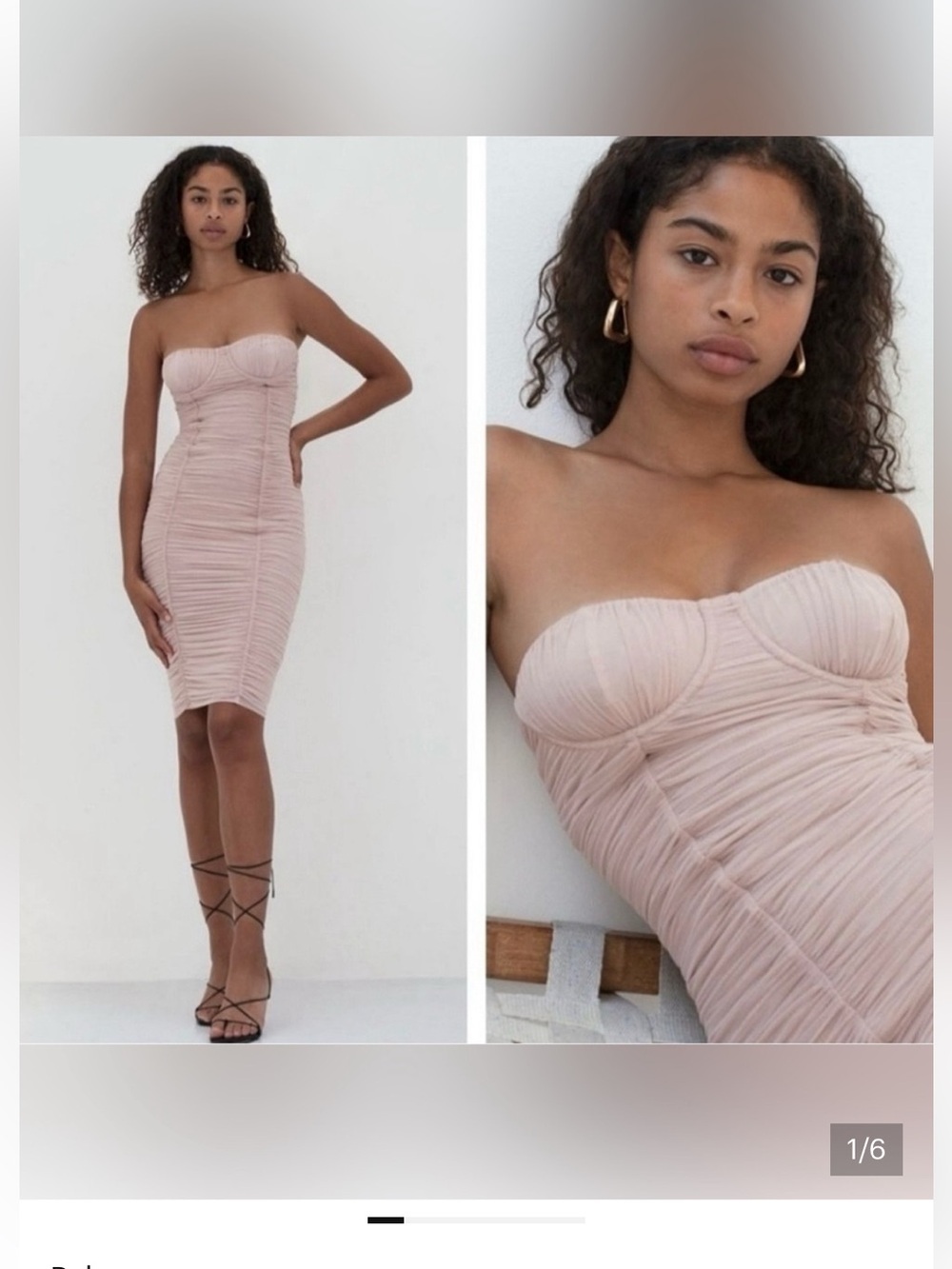 Babaton Strapless Luxor Ruched Mesh bodycon dress blush pink